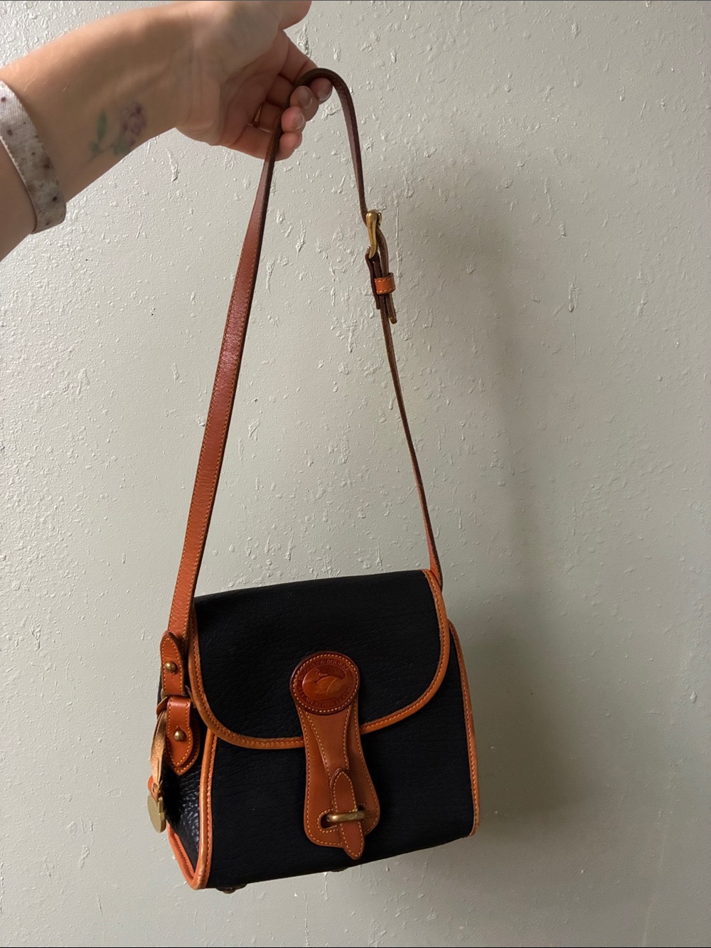 Classic Black and Brown Leather-Trim Shoulder Bag